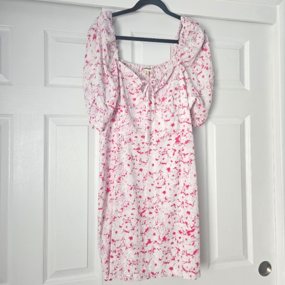 NWT Open Edit smocked square neck tie front dress